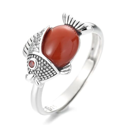 Gu Feng Ring S925 Sterlingsilber im Retro-Stil Roter Achat offener Ring von Gu Feng