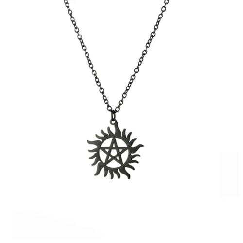 Gu Feng Shining Sun Pentagramm Anhänger Halskette Supernatural Dean Statement Box Kette Halsketten Paar Frauen Männer von Gu Feng