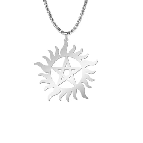 Gu Feng Shining Sun Pentagramm Anhänger Halskette Supernatural Dean Statement Box Kette Halsketten Paar Frauen Männer von Gu Feng