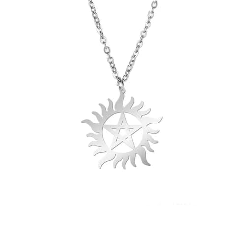 Gu Feng Shining Sun Pentagramm Anhänger Halskette Supernatural Dean Statement Box Kette Halsketten Paar Frauen Männer von Gu Feng