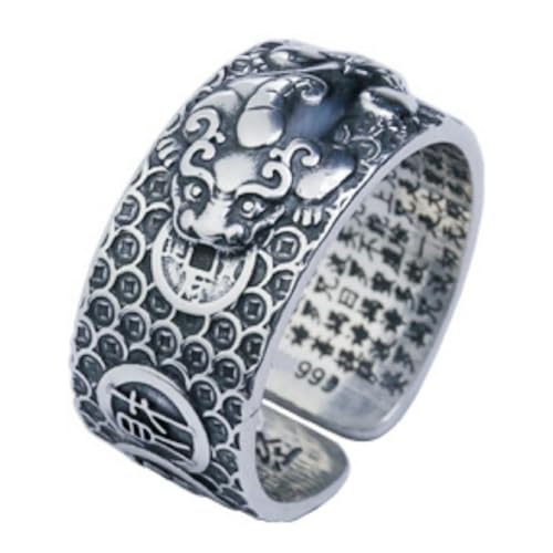 Gu Feng Vintage Silver Pixiu Heart Sutra Ring Open Male Personality von Gu Feng