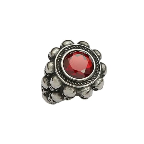 Mode Roter Stein Kristall Totenkopf Ringe für Männer Frauen Edelstahl Gothic Punk Ehering Party Schmuck Geschenk von Gu Feng