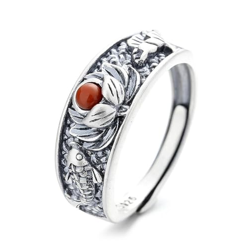 Ring 925 Sterlingsilber Retro gepr盲gt Koi Lotus offener Ring von Gu Feng