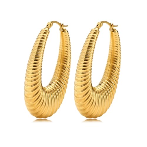 Statement Stainless Steel Geometric Hoop Earrings Jewelry for Women Metal Gold Plated Texture Earrings Accessories von Gu Feng