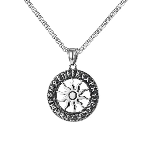 Vintage Sonnengott Apollo Anhänger Halskette Mode Rund Nordischer Edelstahl Wikinger Rune Halskette Männer Amulett Schmuck Geschenk von Gu Feng