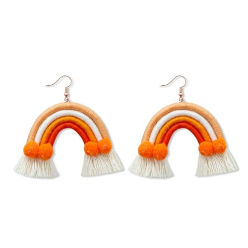 Weben Regenbogen Quaste Ohrring Vintage ethnisch orange blau Tropfen Ohrringe für Frauen Boho Schmuck Mode von Gu Feng