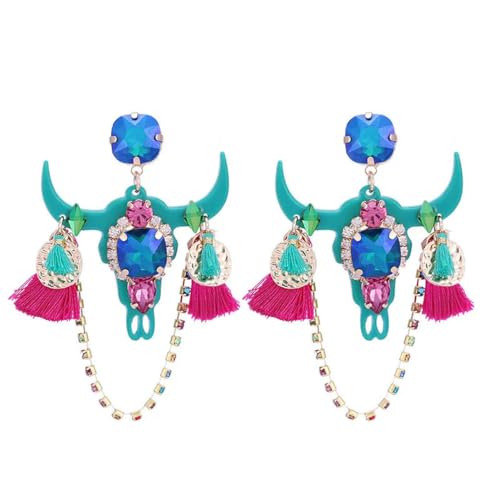blau grün Harz Stierkopf Quaste Tropfen Ohrringe für Frau Bohemian Oorbellen Mode PartyHänger Ohrringe Schmuck Geschenk von Gu Feng