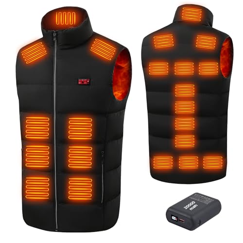 GuKKK Beheizte Weste, Beheizbare Jacke Elektrische mit 3 Heizmodi, Winter Warm Draussen USB Aufladung Einstellbar Elektrische Heizweste mit 21 Heizzone und 20000-mAh-Akku, für Reiten, Skifahren(L) von GuKKK