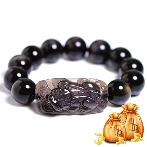GuYaNa Schwarzes Obsidian Brave Pixiu Armband, Feng Shui PiXiu Armband Glücksbringer Damen und Herren Schmuck, Glücksarmband (One Size,Brown) von GuYaNa
