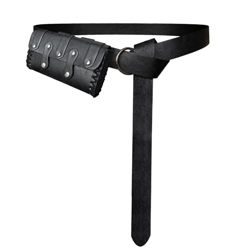 1 Set Doppelverschluss Mittelalter Gürtel Set mit tragbarer Hüfttasche historische Nachstellung Ausrüstung Kunstleder Design Mittelalter/Motto-Party-Zubehör, Schwarz , Einheitsgröße, Mass Beauty von Guaber