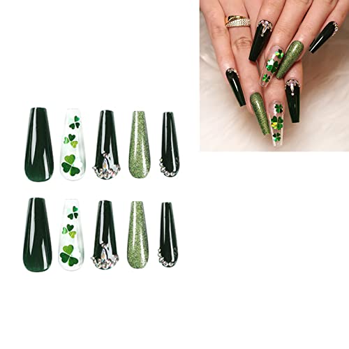 24pcs St. Patrick's Day Clovers Fake Nail Heart Artifical Full Cover Falsch Gefälschte Presse Für Mädchen Mandel Französische Mit Designs Für Mädchen Französische Auf Mandel Länge von Guaber