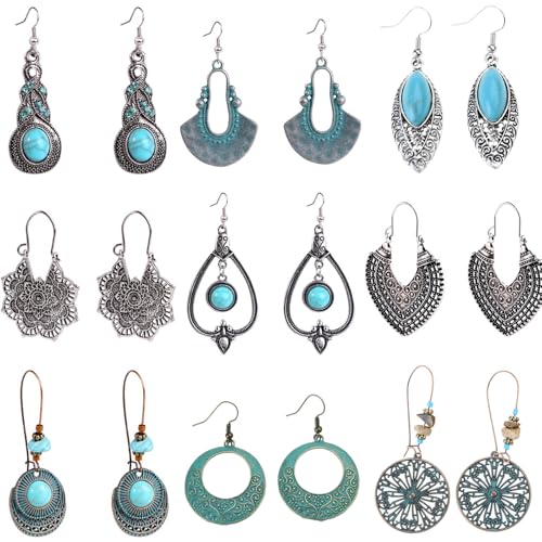 9 Paar Böhmische Türkisfarbene Ohrringe Ethnische Stil Retro Set Traditioneller Chinesischer Tibetischer Tropfen Für Frauen 9 Paar Böhmische Türkisfarbene Ohrringe Ethnische Stil Retro Set Traditioneller Chinesischer Tibetischer Tropfen Für Frauen von Guaber