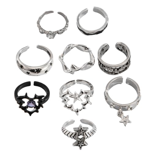 9 Stücke Vintage Styles Dornenringe Für Männer Frauen Gothic Silber Set Mit Einzigartigen Schlangenherzschädel Und Blumendesigns Unisex Ringe 9 Stücke Vintage Styles Dornenringe Für Männer Frauen Gothic Silber Set Mit Einzigartigen Schlangenherzschädel Und Blumendesigns Unisex Ringe von Guaber