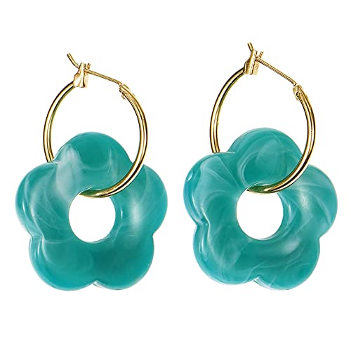 Acrylblütenharz Fallen Ohrringe Einfacher Runde Hohle Mädchen Schmuck Süßes Party Persönlichkeit Geschenke 13 Farbe Für Frauen Buntes Hoop Acryl von Guaber