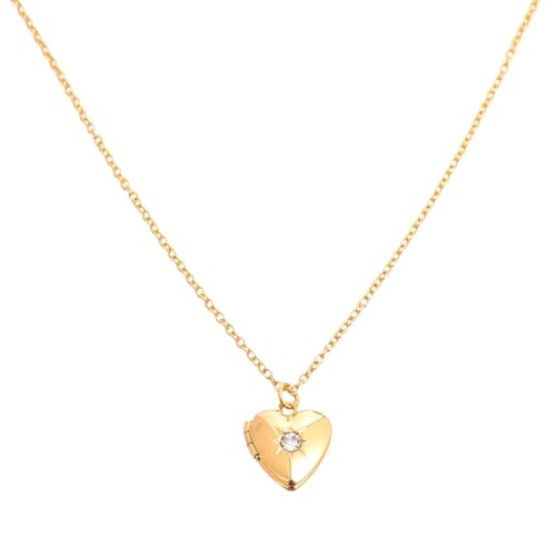 Birthstone Heart Photo Box Halskette Für Frauen Verstellbare Länge Neckketten Halshöhe Stylish Everyday Wear Schlüsselbein Kette Frauen Gold Halskette von Guaber