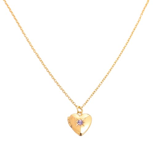 Birthstone Heart Photo Box Halskette Für Frauen Verstellbare Länge Neckketten Halshöhe Stylish Everyday Wear Schlüsselbein Kette Frauen Gold Halskette von Guaber