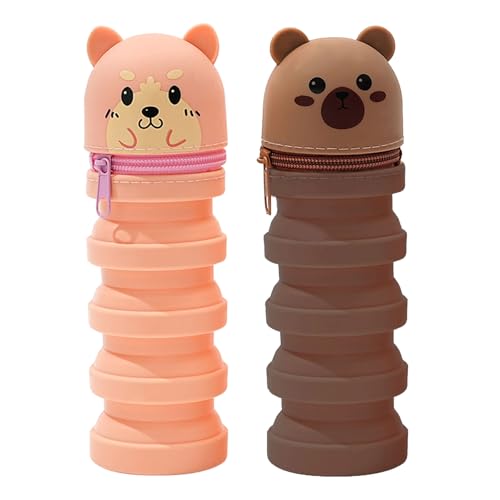 Guaber 2pcs Teleskopstiftkoffer Reißverschluss Silikon Fall Retractable Beutel Für Schüler Kid Girl School Schreibtisch Accessoire von Guaber