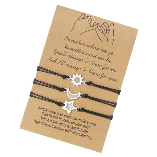 Guaber 3pcs Anspruchsvolle Mond Sonnenstern Freundschaftsarmbänder Einstellbare Kabelbrandkette Für Freund Paare Handgefertigte Trendige Jugendschmuck von Guaber