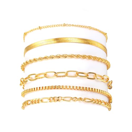 Guaber 6 Stücke Elegante Stapelbare Armbänder Für Trendige Frauen 14K Real Gold Plattierstapel Und Wasserdicht von Guaber