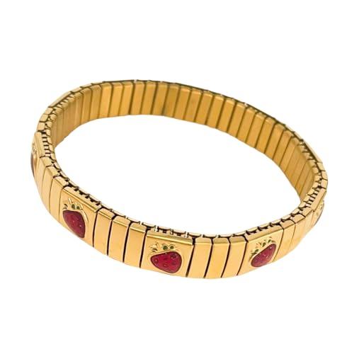 Guaber Cherrys Strawberry Theme Elastic Armband Edelstahl Schmuck Für Frauen Trendy Alltags Tragen Fotogenes Accessoire Elastic Armband Täglicher Outfit Schmuck von Guaber