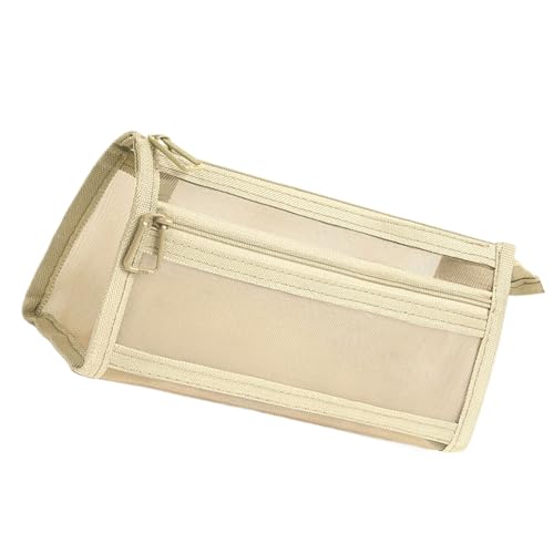 Guaber Doppelschichtiges Netz-Federmäppchen, Stiftetasche, großes Fassungsvermögen, transparenter Schreibtisch-Organizer, transparente Netztasche für Studenten, dunkles kaki von Guaber