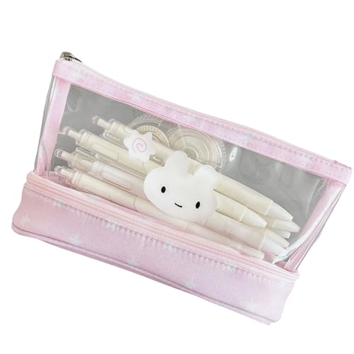 Guaber Durchsichtiges Federmäppchen, 2 Fächer, hohe Kapazität, tragbar, Make-up-Organizer, Reise-Aufbewahrungstasche für Damen, transparent, a von Guaber