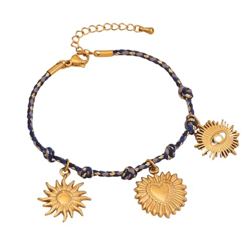 Guaber Elegantes Geflochtenes Kabelarmband Mit Sun Moon Star Anhänger Sturdy Edelstahl Designs Casual Wear Stylish Outfits Elegantes Accessoires von Guaber