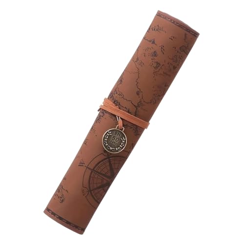 Guaber Federmäppchen mit antikem Kartendesign, geräumige Lederpinselaufbewahrung für Schule, Büro und Künstler, Leder-Schulbedarf-Organizer, Frosted Dark Coffee von Guaber