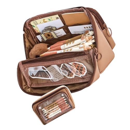Guaber Federmäppchen mit großem Fassungsvermögen, ästhetisches Stifteetui, Schulbedarf zum Organisieren von Markern und Zubehör, große Kapazität, ästhetische Box, einfache Tasche, Kaffeebraun von Guaber
