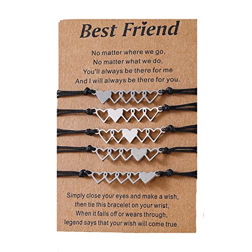 Guaber Good Friend Card European and Personality 5 Heart Hollow Stainless Steel Braided 5 Piece Set Stainless Steel Bracelets for Men Women von Guaber