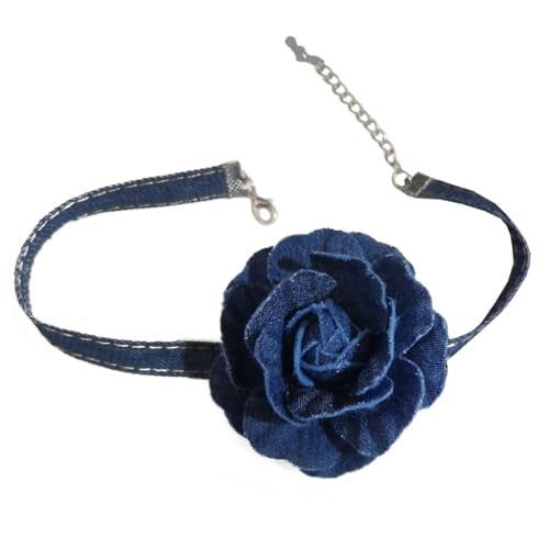 Guaber Halskette mit großer Blume, Vintage-Blumen-Halskette, blaues breites Nackenband, Statement-Schmuck Guaber Halskette mit großer Blume, Vintage-Blumen-Halskette, blaues breites Nackenband, Statement-Schmuck von Guaber