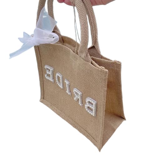 Guaber Jute-Handtasche mit großem Fassungsvermögen und elegantem Perlenschriftzug für Shopping, Spaziergänge und Hochzeitsfotografie, Jute-Handtasche von Guaber