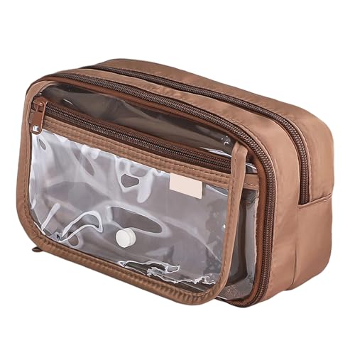 Guaber Schlichtes Federmäppchen, großes Fassungsvermögen, transparente Beutel, Tasche, Schreibtisch-Organizer für Studenten, transparent, großes Fassungsvermögen, ästhetisch, braun von Guaber