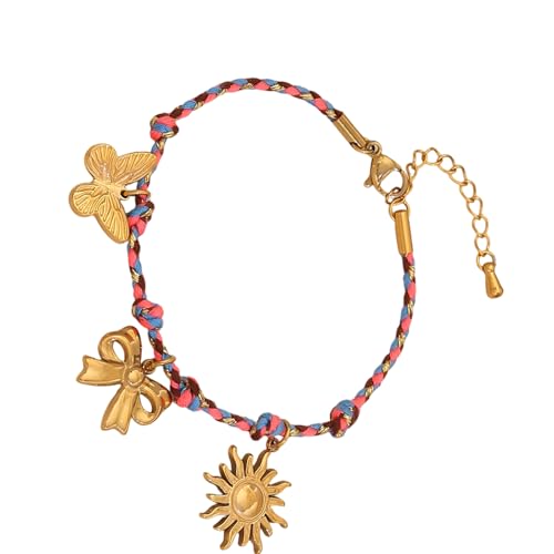 Guaber Stilvolle geflochtene Kordel Sonne Mond Stern Anhänger stabiler Edelstahl Schmuck Accessoire für Frauen Stern Mond Charm Halskette, Einheitsgröße, Wie beschrieben von Guaber