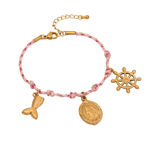 Guaber Stilvolle geflochtene Kordel Sonne Mond Stern Anhänger stabiler Edelstahl Schmuck Accessoire für Frauen Stern Mond Charm Halskette, Einheitsgröße, Wie beschrieben von Guaber