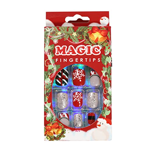 Hochglänzende Presse Auf Nägeln Rot Kurz Quadratisch Gefälschte Schneeflocken Volle Abdeckung Acrylnagel Weihnachten Falsch Für Frauen Mädchen Glänzende Falsche Nägel Französisch von Guaber