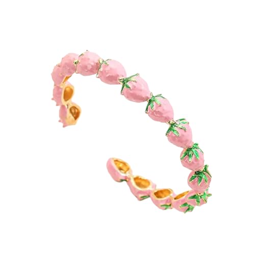 Lebendiges Erdbeer Design Armband Zierer Armreifen Handgelenkschmuck Für Mädchen Perfektes Alltags Accessoire Oder Präsentieren Leichte Kupfer Erdbeerarmarm von Guaber