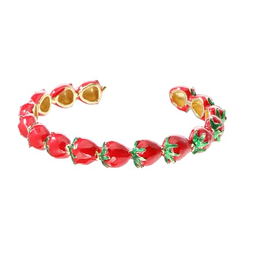 Lebendiges Erdbeer Design Armband Zierer Armreifen Handgelenkschmuck Für Mädchen Perfektes Alltags Accessoire Oder Präsentieren Leichte Kupfer Erdbeerarmarm von Guaber