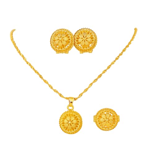 Mode Schmuck Set Halskette Ohrringe Ringe Exquisite Gold Set Ideal Für Hochzeitspartys Und Geschenk Hochwertige Messing Verleiht von Guaber