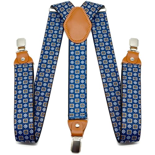 Guador Hosenträger Herren, Hosenträger Y Style Hosenträger Für Herren Breit 3,5 Cm Extra Stark Einstellbar Breit Einheitsgröße Hosenträger (Blau (Gelbes Leder)) von Guador