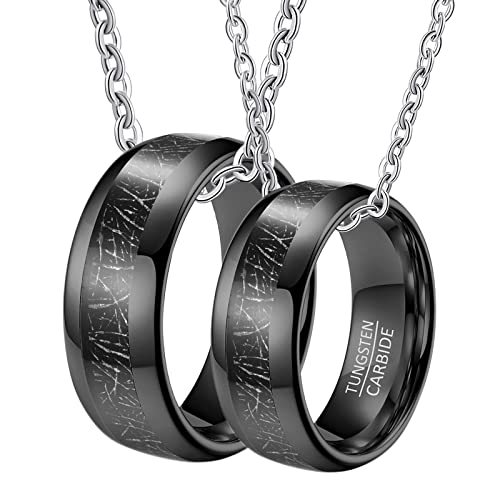 Anhänger für Halsketten Partner, Halskette Frauen Wolfram Gravur 8mm Schwarz Ring Eingelegt Metalllinie Paar Halskette Damen 57 + Herren 54 von Gualiy