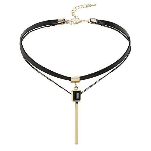 Choker Halsband Schwarz Rechteckkristall Halskette Choker Mehrreihig Schwarz Gold Gothic Choker Halsketten von Gualiy