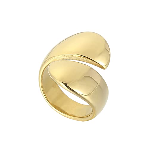 Damen-Ringe Edelstahl, Gold Ring Damen Hochpoliert Hohl Streifen Ring Größe 52 (16.6) von Gualiy