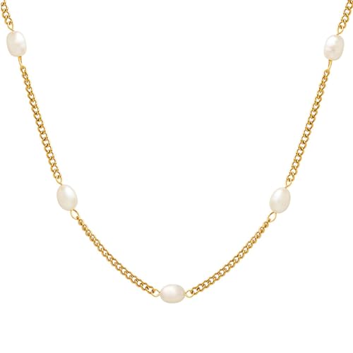 Edelstahl Halskette für Frauen, Ketten Halsketten Gold mit Oval Perle Halsketten 38+7CM von Gualiy