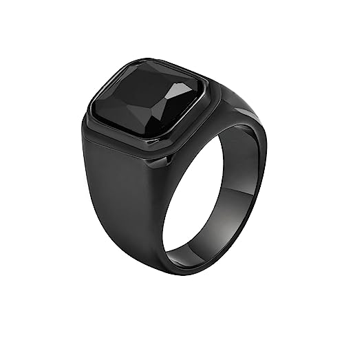 Edelstahl Herren Ring, Schwarz Ring Herren mit Quadrat Schwarz Stein Ring Größe 60 (19.1) von Gualiy