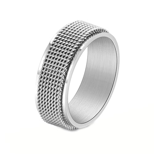 Edelstahl Männer Ringe, Silber Fidget Spinner Ring 8MM Mesh Gewebe Drehbar Ring Größe 62 (19.7) von Gualiy