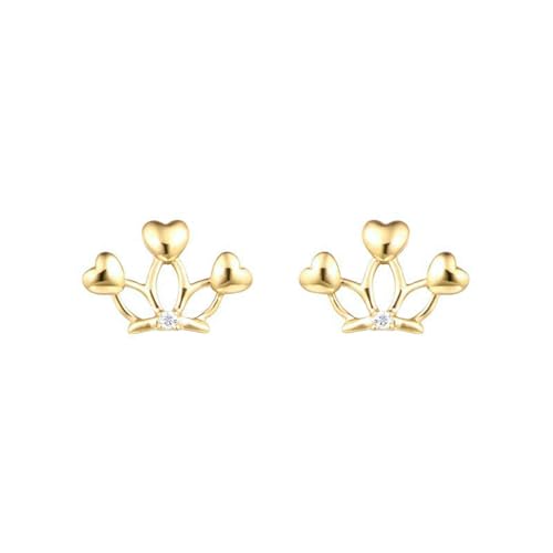 Gelbgold Ohrringe Damen 18 Karat, Echtgold Ohrringe Damen Herz Krone mit Rund Diamant Ohrstecker von Gualiy