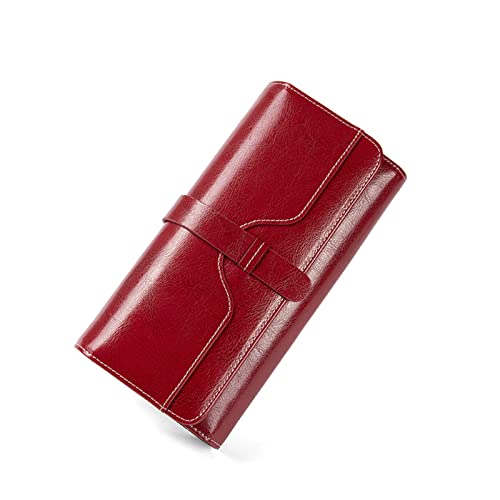 Geldbörse Damen Lang, Damen Vintage Geldbörse Leder Portemonnaie Frauen mit RFID Schutz Lang Portemonnaie mit Große Kapazität Dreifach Gefaltet von Gualiy