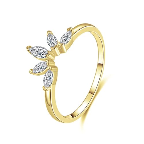 Gualiy 14 Karat Gold Damen Ring, Gelbgold Ringe Damen Partnerringe mit Marquise Form Moissanit Ring Größe 60 von Gualiy