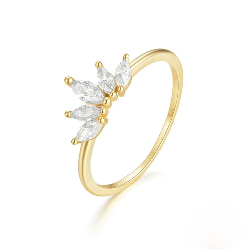 Gualiy 14 Karat Gold Schmuck Damen Ring, Gelbgold Hochzeit Damen Ringe Marquise Form Moissanit Ring Größe 54 von Gualiy